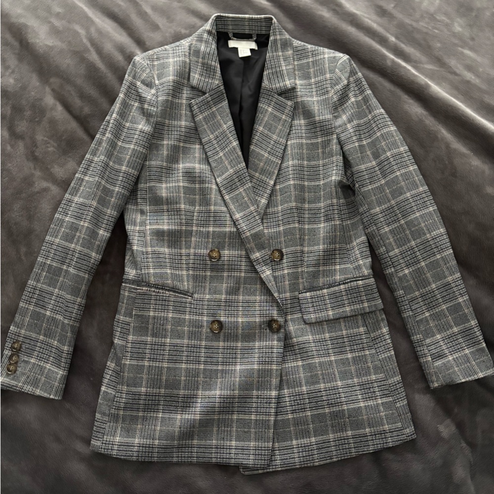 H&M Glen Plaid Double-Breasted Blazer